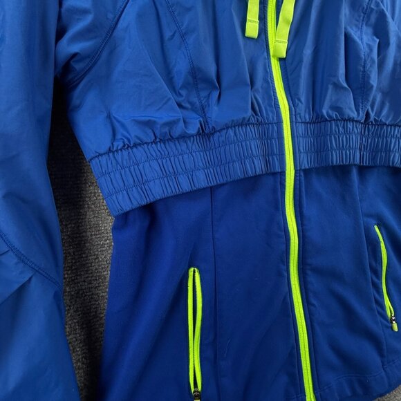 North Face Sanctuary Royal Blue Yellow Trim Full Zip Hooded Women Medium Jacket - Picture 3 of 16